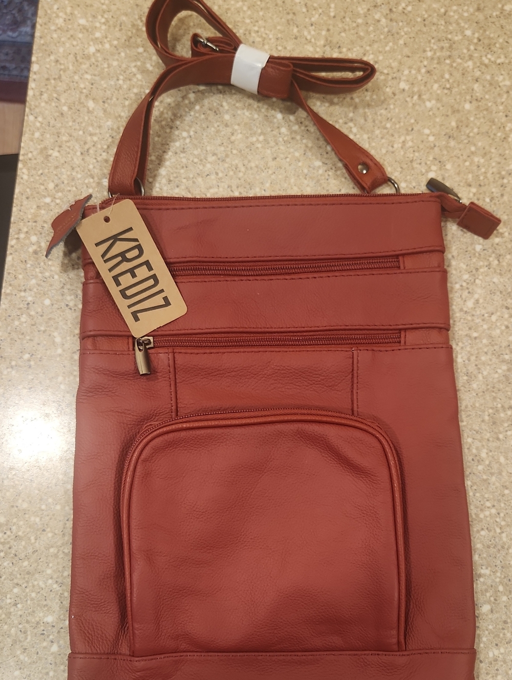 Krediz Genuine Leather Crossbody Bag - Red Multi-Pocket Organizer Purse (NWT)